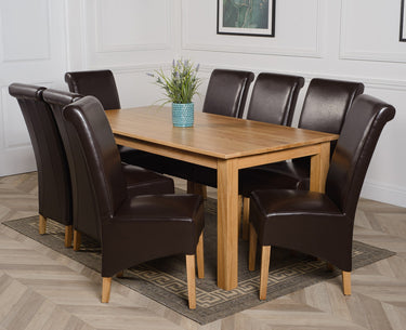 Oslo 180 x 90cm Large Oak Dining Set with 8 Montana Brown Leather Chairs
