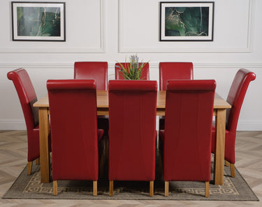 Oslo 180 x 90cm Large Oak Dining Set with 8 Montana Burgundy Leather Chairs