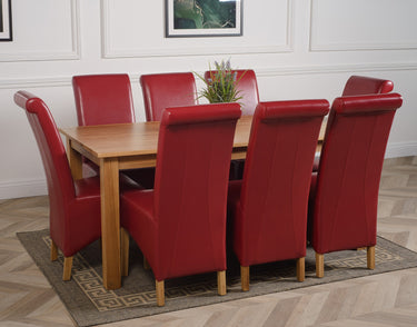Oslo 180 x 90cm Large Oak Dining Set with 8 Montana Burgundy Leather Chairs
