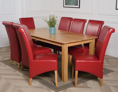 Oslo 180 x 90cm Large Oak Dining Set with 8 Montana Burgundy Leather Chairs
