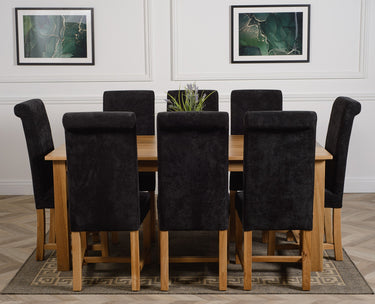 Oslo 180 x 90cm Large Oak Dining Set with 8 Washington Black Fabric Chairs
