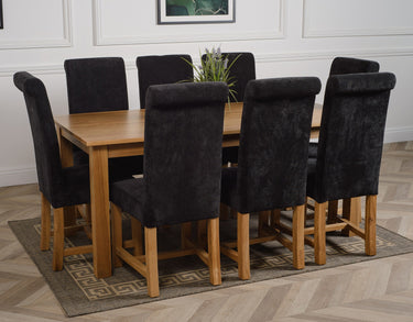 Oslo 180 x 90cm Large Oak Dining Set with 8 Washington Black Fabric Chairs