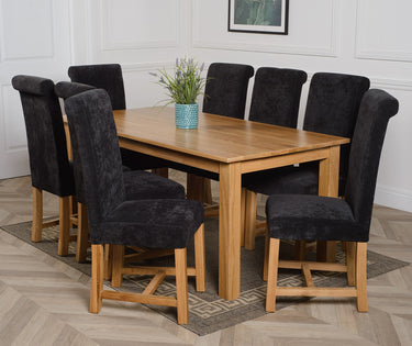 Oslo 180 x 90cm Large Oak Dining Set with 8 Washington Black Fabric Chairs