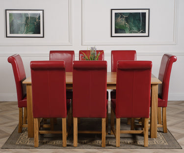 Oslo 180 x 90cm Large Oak Dining Set with 8 Washington Burgundy Leather Chairs
