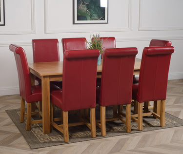 Oslo 180 x 90cm Large Oak Dining Set with 8 Washington Burgundy Leather Chairs
