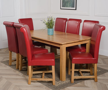 Oslo 180 x 90cm Large Oak Dining Set with 8 Washington Burgundy Leather Chairs