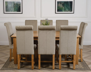 Oslo 180 x 90cm Large Oak Dining Set with 8 Washington Grey Fabric Chairs