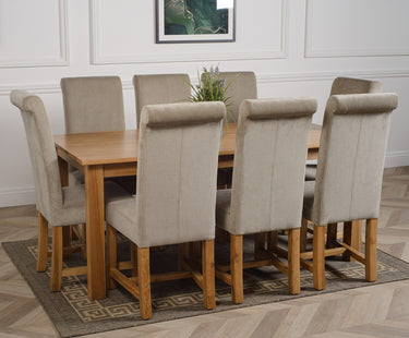 Oslo 180 x 90cm Large Oak Dining Set with 8 Washington Grey Fabric Chairs