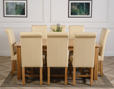Oslo 180 x 90cm Large Oak Dining Set with 8 Washington Ivory Leather Chairs