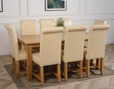 Oslo 180 x 90cm Large Oak Dining Set with 8 Washington Ivory Leather Chairs
