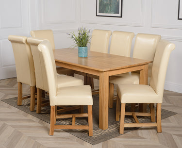 Oslo 180 x 90cm Large Oak Dining Set with 8 Washington Ivory Leather Chairs