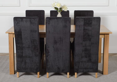 Oslo 180 x 90cm Large Oak Dining Set with 6 Lola Black Fabric Chairs