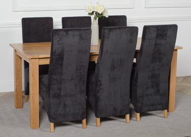 Oslo 180 x 90cm Large Oak Dining Set with 6 Lola Black Fabric Chairs