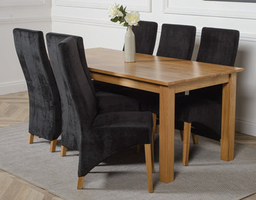 Oslo 180 x 90cm Large Oak Dining Set with 6 Lola Black Fabric Chairs
