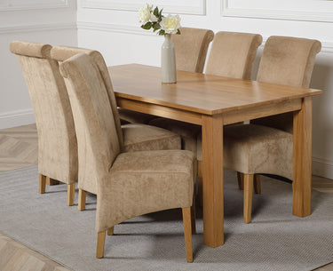 Oslo 180 x 90cm Large Oak Dining Set with 6 Montana Beige Fabric Chairs