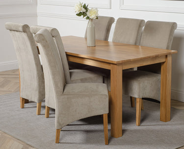 Oslo 180 x 90cm Large Oak Dining Set with 6 Montana Grey Fabric Chairs