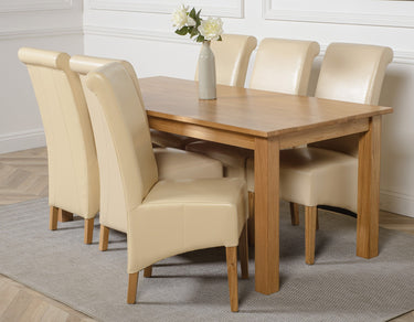 Oslo 180 x 90cm Large Oak Dining Set with 6 Montana Ivory Leather Chairs