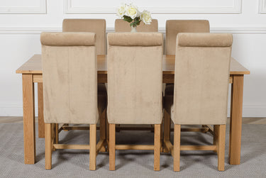 Oslo 180 x 90cm Large Oak Dining Set with 6 Washington Beige Fabric Chairs