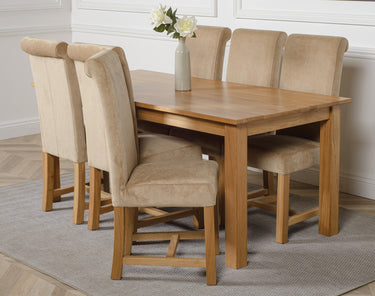 Oslo 180 x 90cm Large Oak Dining Set with 6 Washington Beige Fabric Chairs