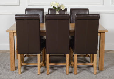 Oslo 180 x 90cm Large Oak Dining Set with 6 Washington Brown Leather Chairs
