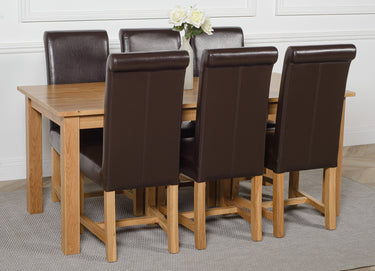 Oslo 180 x 90cm Large Oak Dining Set with 6 Washington Brown Leather Chairs
