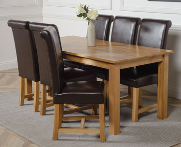 Oslo 180 x 90cm Large Oak Dining Set with 6 Washington Brown Leather Chairs
