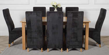 Oslo 180 x 90cm Large Oak Dining Set with 8 Lola Black Fabric Chairs