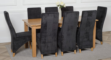 Oslo 180 x 90cm Large Oak Dining Set with 8 Lola Black Fabric Chairs