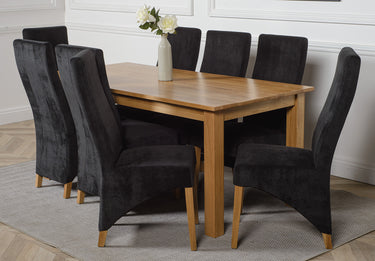 Oslo 180 x 90cm Large Oak Dining Set with 8 Lola Black Fabric Chairs