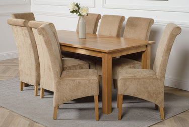 Oslo 180 x 90cm Large Oak Dining Set with 8 Montana Beige Fabric Chairs