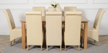 Oslo 180 x 90cm Large Oak Dining Set with 8 Montana Ivory Leather Chairs