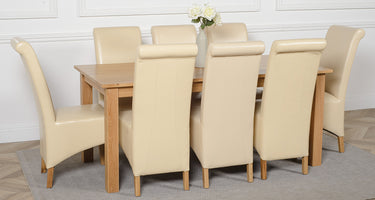 Oslo 180 x 90cm Large Oak Dining Set with 8 Montana Ivory Leather Chairs