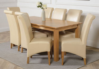 Oslo 180 x 90cm Large Oak Dining Set with 8 Montana Ivory Leather Chairs