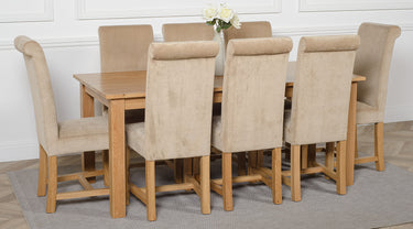 Oslo 180 x 90cm Large Oak Dining Set with 8 Washington Beige Fabric Chairs