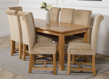 Oslo 180 x 90cm Large Oak Dining Set with 8 Washington Beige Fabric Chairs