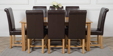 Oslo 180 x 90cm Large Oak Dining Set with 8 Washington Brown Leather Chairs