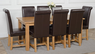 Oslo 180 x 90cm Large Oak Dining Set with 8 Washington Brown Leather Chairs