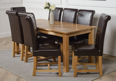 Oslo 180 x 90cm Large Oak Dining Set with 8 Washington Brown Leather Chairs