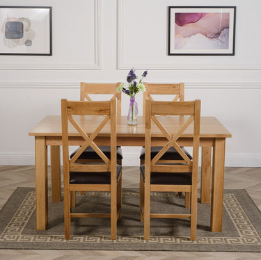 Oslo 150 x 90cm Medium Oak Dining Set with 4 Berkeley Oak & Brown Leather Chairs