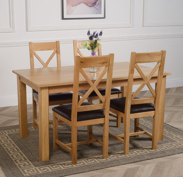 Oslo 150 x 90cm Medium Oak Dining Set with 4 Berkeley Oak & Brown Leather Chairs