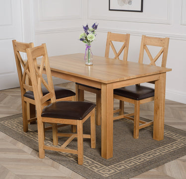 Oslo 150 x 90cm Medium Oak Dining Set with 4 Berkeley Oak & Brown Leather Chairs