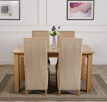 Oslo 150 x 90cm Medium Oak Dining Set with 4 Lola Beige Fabric Chairs