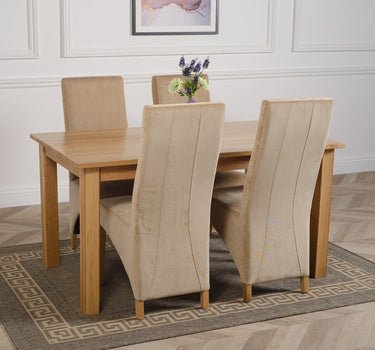 Oslo 150 x 90cm Medium Oak Dining Set with 4 Lola Beige Fabric Chairs