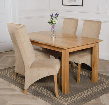 Oslo 150 x 90cm Medium Oak Dining Set with 4 Lola Beige Fabric Chairs