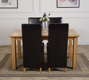 Oslo 150 x 90cm Medium Oak Dining Set with 4 Lola Black Leather Chairs