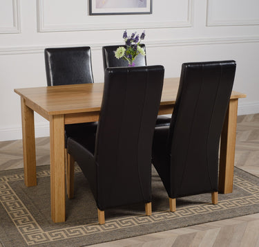 Oslo 150 x 90cm Medium Oak Dining Set with 4 Lola Black Leather Chairs
