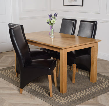 Oslo 150 x 90cm Medium Oak Dining Set with 4 Lola Black Leather Chairs