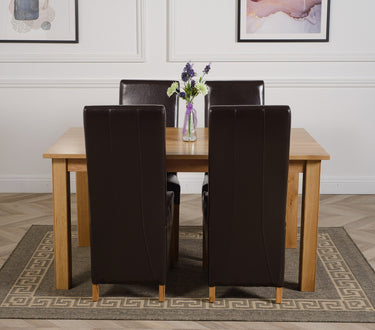 Oslo 150 x 90cm Medium Oak Dining Set with 4 Lola Brown Leather Chairs