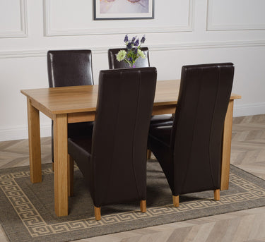 Oslo 150 x 90cm Medium Oak Dining Set with 4 Lola Brown Leather Chairs