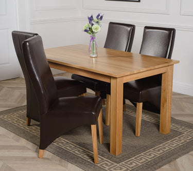 Oslo 150 x 90cm Medium Oak Dining Set with 4 Lola Brown Leather Chairs